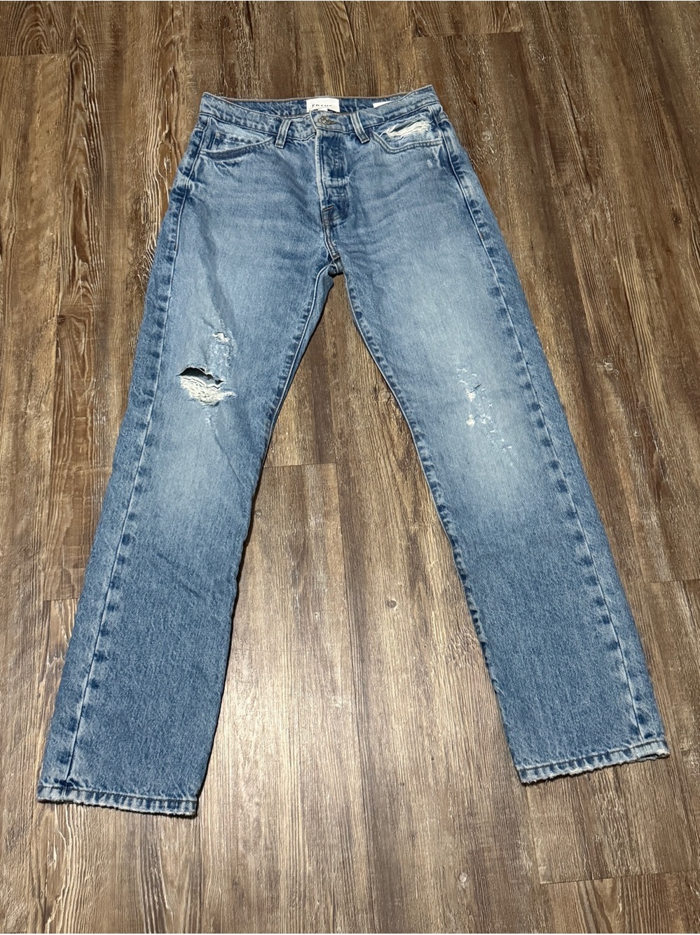 Frame Le Slouch Jeans Women's 24 Distressed Button Fly Classic in Bluejay Rips